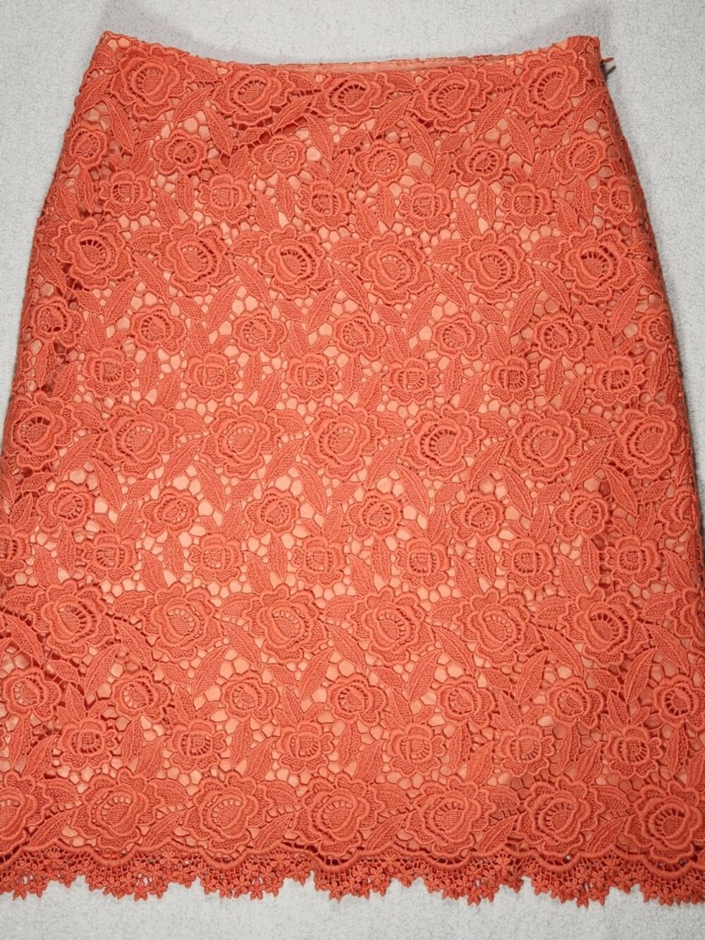 Talbots Women’s Skirt Crochet Lace Floral Orange Coral Lining Sz 6 Zipped Cotton